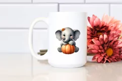 Funny Cute Baby Elephant with Pumpkin | Clipart Product Image 2