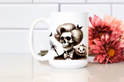 Simple Halloween Skull with Hair and Bow, Transparent PNG Product Image 2