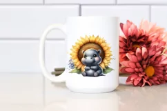 Funny Cute Baby Hippo with Sunflower | Clipart Product Image 2