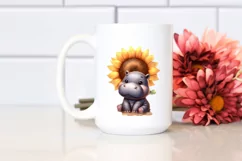Funny Cute Baby Hippo with Sunflower | Clipart Product Image 2