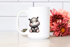 Funny Cute Baby Hippo with Sunflower | Clipart Product Image 2