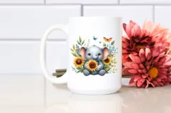 Funny Cute Baby Elephant Holding Sunflower | Clipart Product Image 2