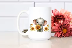 Funny Cute Baby Elephant Holding Sunflower | Clipart Product Image 2
