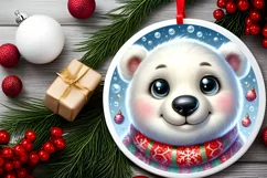 Cute Polar Bear Christmas Ornament Sublimation PNG Product Image 2