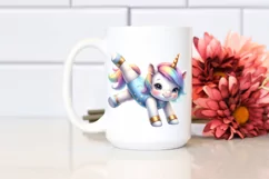 Watercolor Baby Unicorn Gymnastics Sublimation Clipart Product Image 2