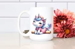 Watercolor Baby Unicorn Gymnastics Sublimation Clipart Product Image 2