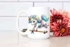 Watercolor Baby Unicorn Gymnastics Sublimation Clipart Product Image 2