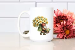 Detailed Watercolor Gnome Carrying Carnation Bouquet | Product Image 2