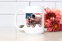 Watercolor Vintage Horse Wagon USA Flag Flower Clipart Product Image 2