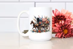 Watercolor Vintage Horse Wagon USA Flag Flower Clipart Product Image 2