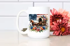 Watercolor Vintage Horse Wagon USA Flag Flower Clipart Product Image 2