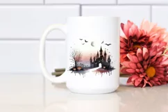 Washed Watercolor Style Halloween Castle PNG Product Image 2