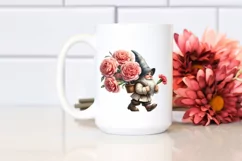 Detailed Watercolor Gnome Carrying Carnation Bouquet | Product Image 2