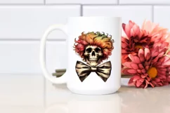 Retro Skull with Hair and Bow PNG Product Image 2