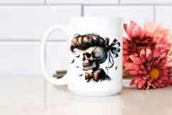 Retro Skull with Hair and Bow PNG Product Image 2