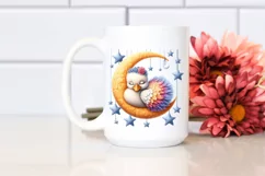 Baby Swan Sleeping Moon Stars Clipart Product Image 1