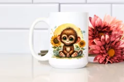 Funny Baby Monkey Sunflower Scene | Sublimation | Clipart Product Image 2