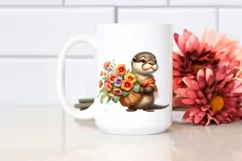 Cute Baby Otter with Nasturtium Bouquet | Sublimation | Product Image 2