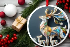 Christmas Round Cute Reindeer Ornament Sublimation Product Image 1