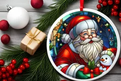 Christmas Round Stained Santa Ornament Sublimation Product Image 1