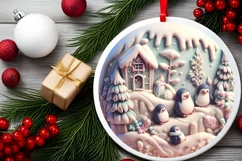 Christmas Round Penguin Ornament Sublimation Product Image 1