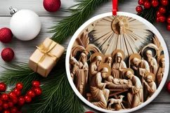 Nativity Scene Christmas Round Ornament Religious Product Image 1