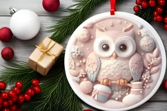 Christmas Round Owl Ornament Sublimation Product Image 1