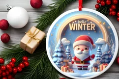 Hello Winter Santa Christmas Round Cute Ornament Sublimation Product Image 1