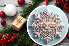 Snow Flake Christmas Round Cute Ornament Sublimation Product Image 1