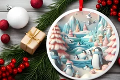 Christmas Round Penguin Ornament Sublimation Product Image 1