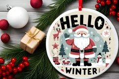 Hello Winter Christmas Round Cute Ornament Sublimation Product Image 2