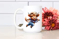 Modest Baby Highland Cow Jumping PNG Product Image 2