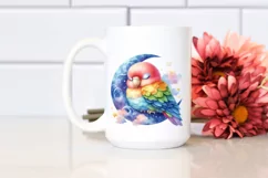 Colorful Cute Baby Parrot Sleeping on the Moon | Sublimation Product Image 2
