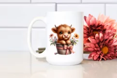 Smiling Highland Cow in Pot | Sublimation | Clipart Product Image 2