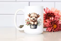 Smiling Highland Cow in Pot | Sublimation | Clipart Product Image 2