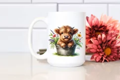 Smiling Highland Cow in Pot | Sublimation | Clipart Product Image 2