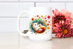 Colorful Cute Cat with Autumn Leaves, Transparent PNG Product Image 2