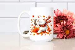 Colorful Cute Cat with Autumn Leaves, Transparent PNG Product Image 2