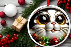 Shiny Christmas Cat Ornament Sublimation PNG Product Image 2