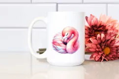 Cute Flamingo Sleeping Watercolor Clipart Product Image 1