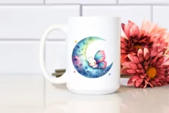 Colorful Watercolor Cute Butterfly Moon | Sublimation | Product Image 2