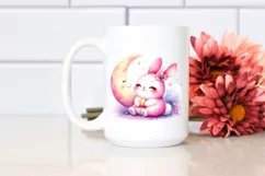 Colorful Cute Baby Bunny with Moon | Clipart Product Image 2