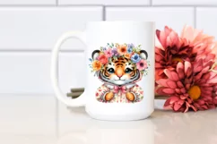 Smiling Baby Tiger Dressed in Whimsical Flowers | Clipart Product Image 2