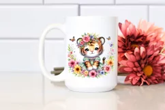 Smiling Baby Tiger Dressed in Whimsical Flowers | Clipart Product Image 2