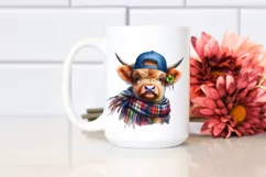 Baby Highland Cow with Baseball Cap, Fun PNG Product Image 2