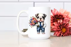 Baby Bulldog with Flower Bouquet | Clipart Product Image 2