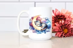 Colorful Baby Cat Napping Moon Clipart Product Image 2