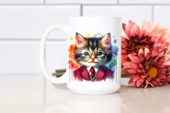 Whimsical Watercolor Kitten Portrait Suit es Clipart Product Image 2