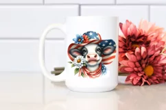 Cow Portrait Wearing USA Flag Colors Sun Hat | Clipart Product Image 2