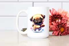 Jumping Puppy Pug Watercolor PNG Product Image 2